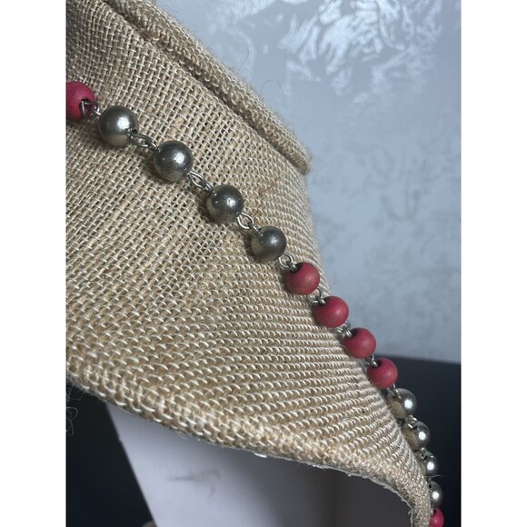 Colorful Beaded Necklace With Metal Balls & Lobster Clasp - Picture 3 of 5